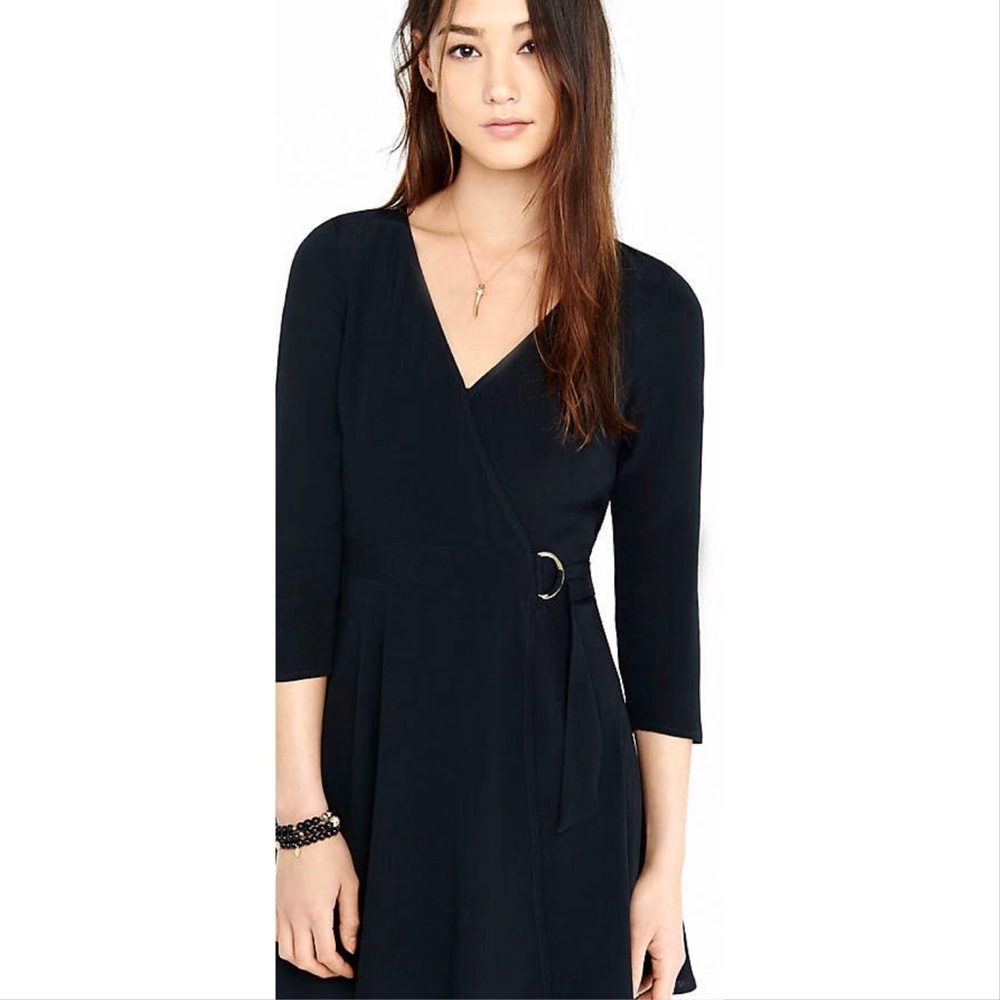Express black belted wrap style dress